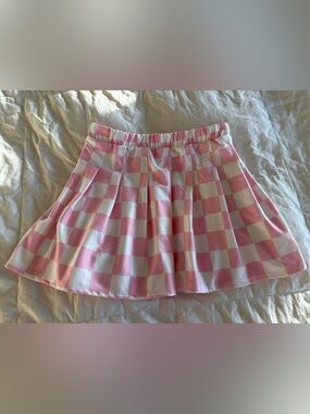 Jolie & Joy pink and white checkered pleated skirt Girls  Large